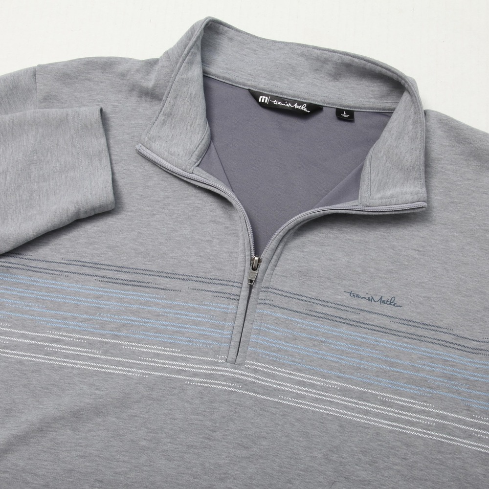 TravisMathew Pullover Mens L Gray Striped Quarter Zip Golf Shirt Minnesota Wild